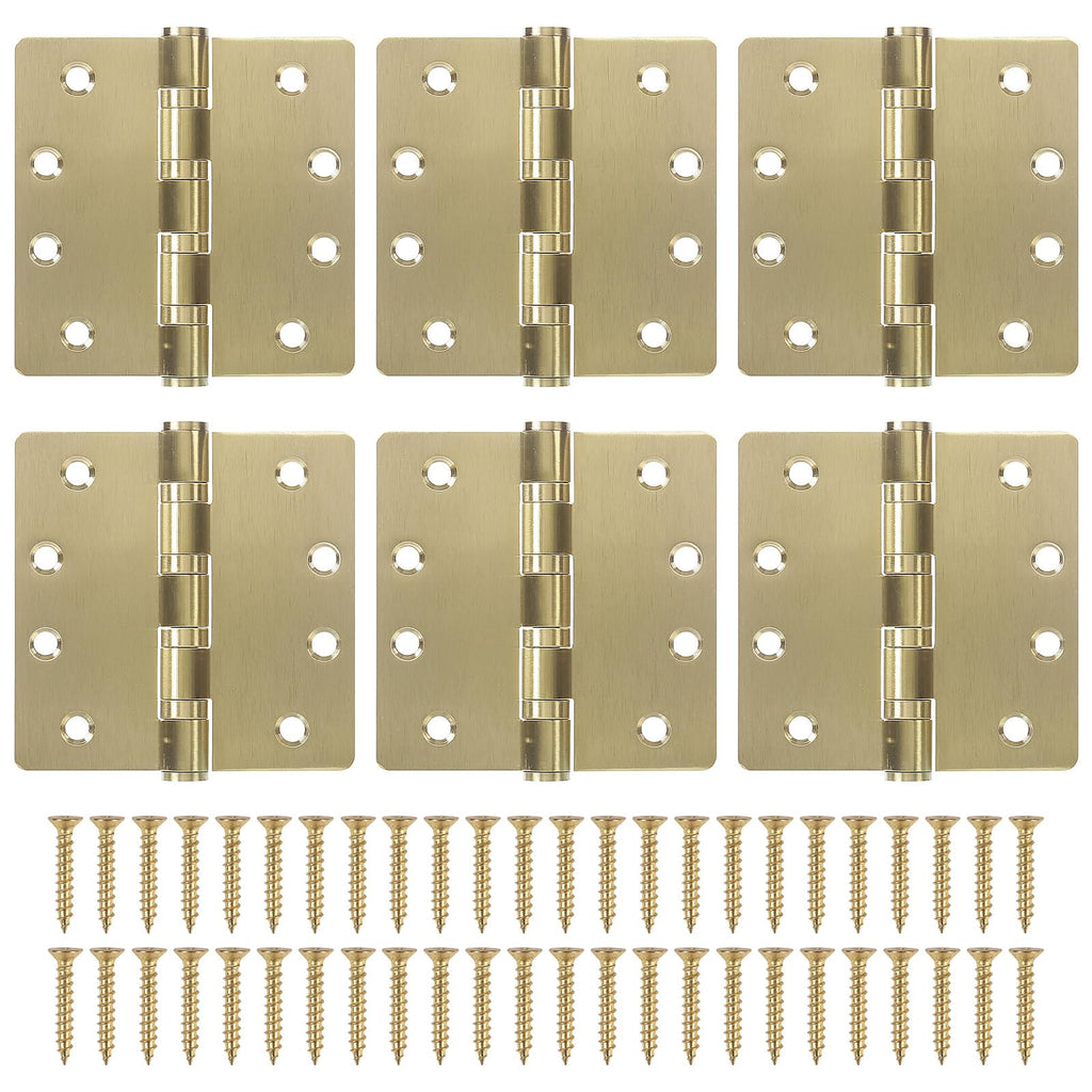 6 Pack Gold Ball Bearing Door Hinges, 4.0 x 4.0 Inches Heavy-Duty Stainless Steel Door Hinges for Exterior & Interior