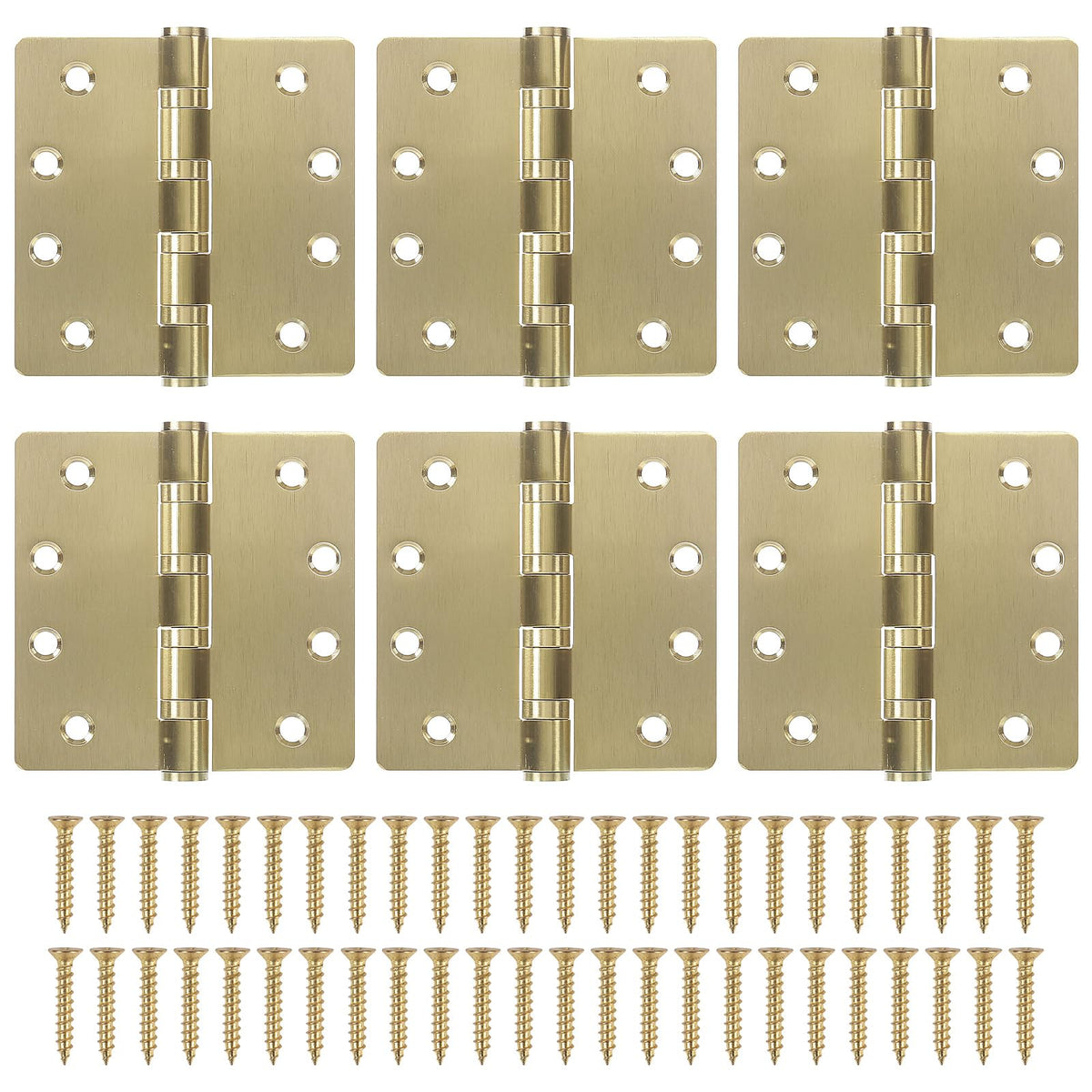 6 Pack Gold Ball Bearing Door Hinges, 4.0 x 4.0 Inches Heavy-Duty Stainless Steel Door Hinges for Exterior & Interior