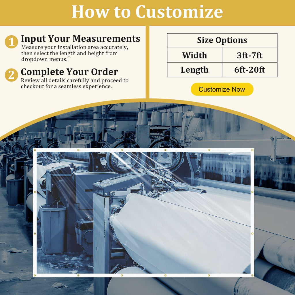 Outdoor Vinyl Curtain Customized Size, 11' W x 12' L Heavy-Duty Waterproof Clear Panel with Grommets, Privacy Clear
