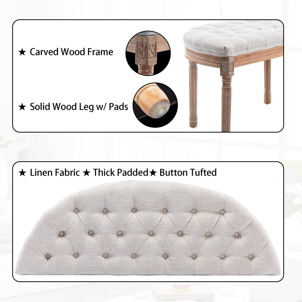 55" Halfmoon Entryway Bench Tufted Semi Circle Ottoman Bench Seat French Style Upholstered Bed End Bench for Foyer