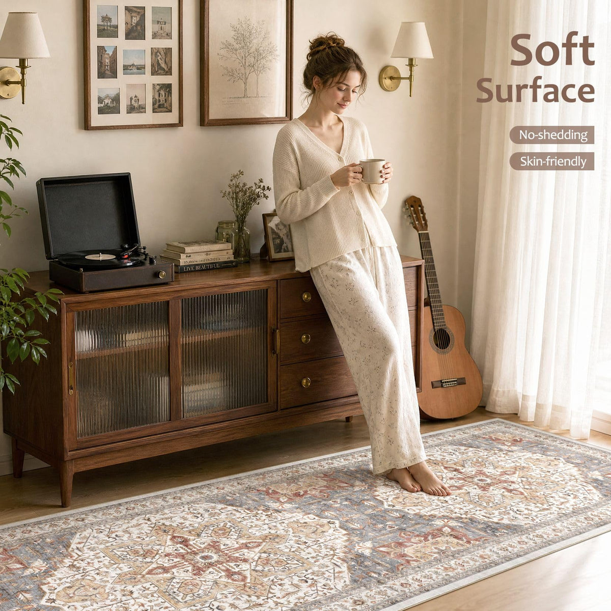 Area Rug 3x8 Runner Rugs - Washable Vintage Oriental Farmhouse Thin Indoor Carpet Bedroom Hallway Entryway Kitchen