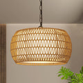 Rattan Farmhouse Chandelier Light Fixtures, 5-Lights Boho Large Pendant Light, Hand Woven Chandeliers with Fabric