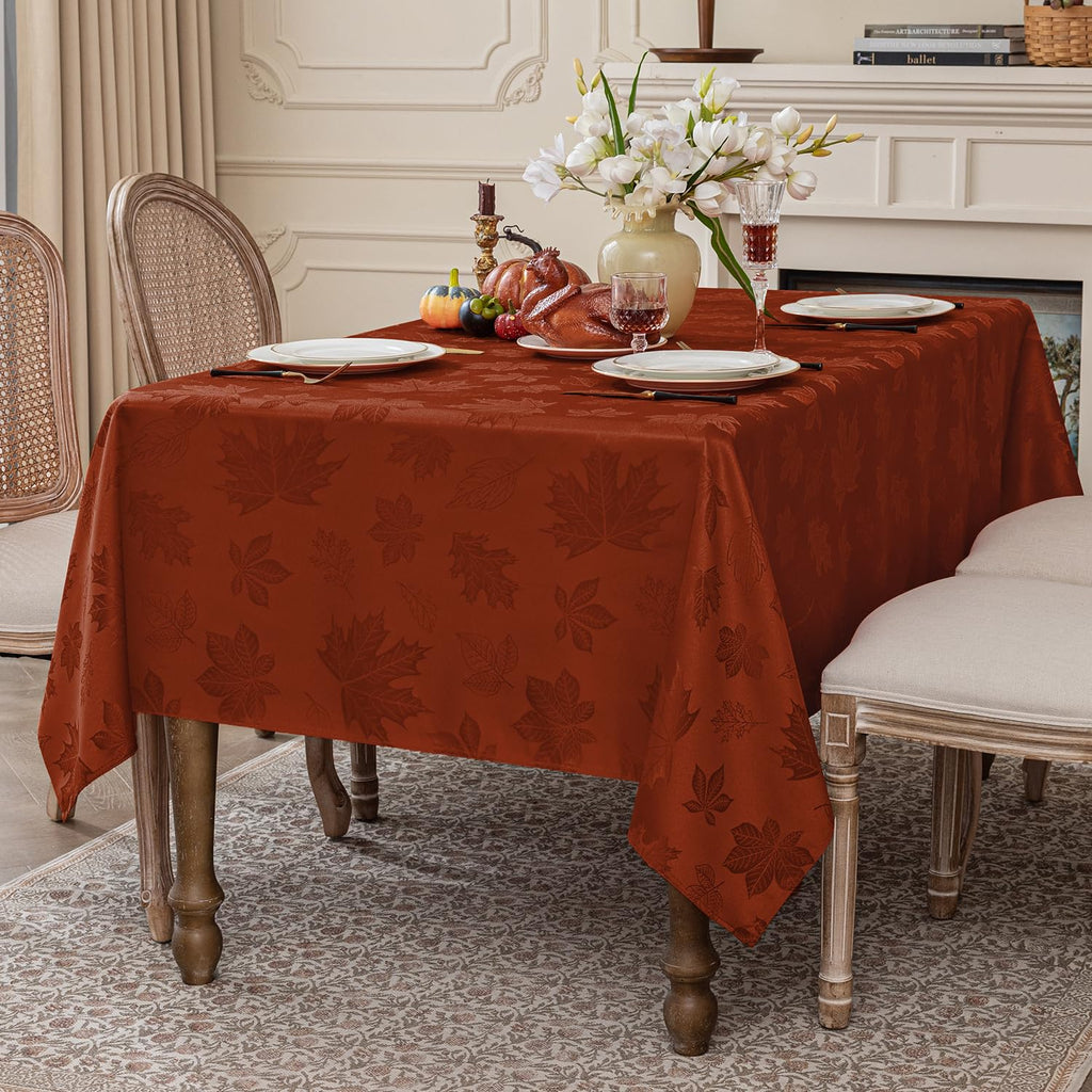 Fall Jacquard Rectangle Tablecloth, 60 x 120 Inch Rust