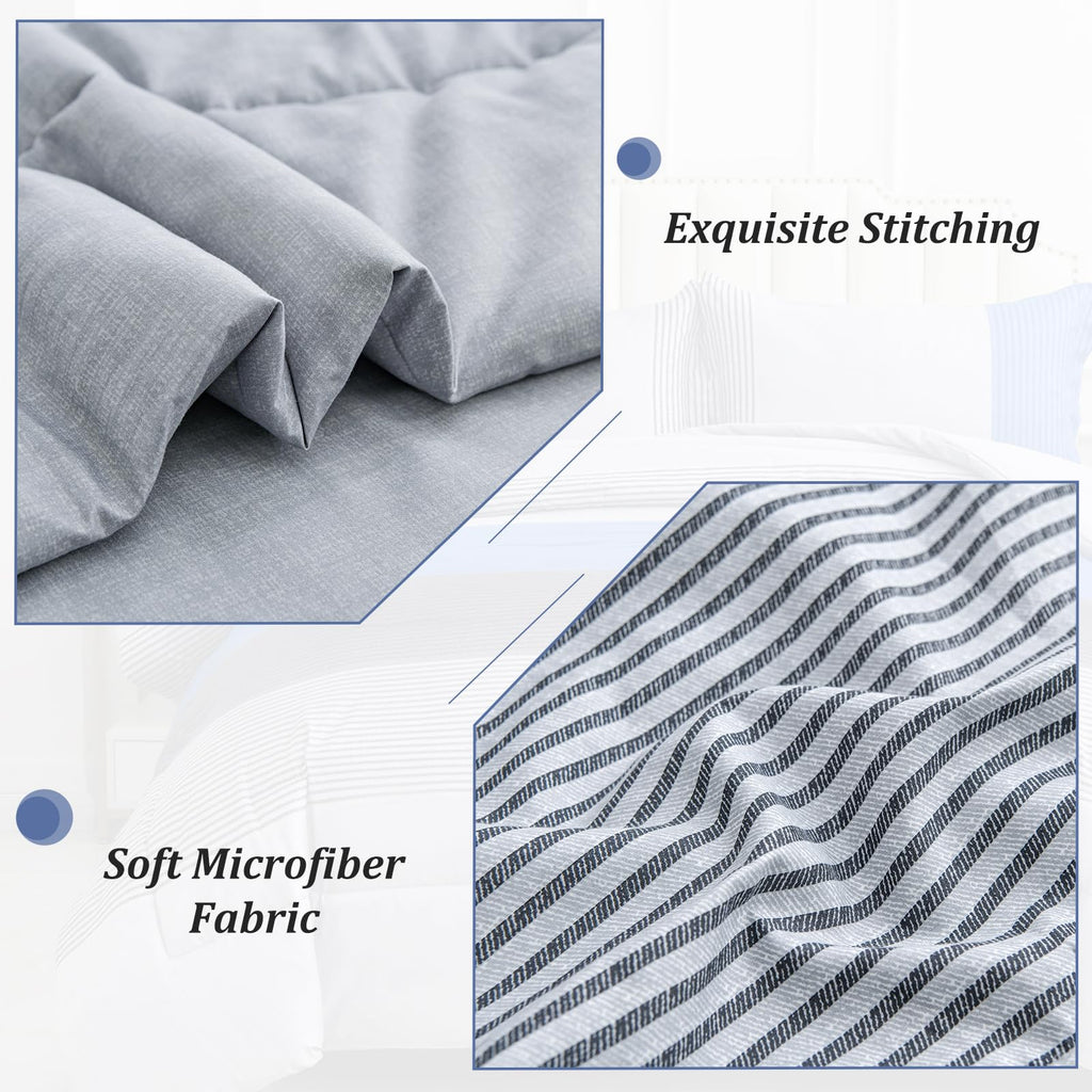 Blue Stripe Comforter Set Reversible Grey Blue Bedding Comforter Set for Bed, 2 Pieces (1 Comforter+1