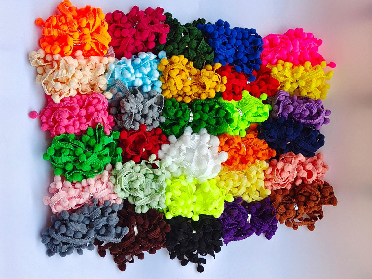 Pom Pom Trim 30 Yards 30 Colors 12mm Ball Fringe Trim for Sewing Accessory Decoration DIY Crafts (Mixed Color 1, 12mm
