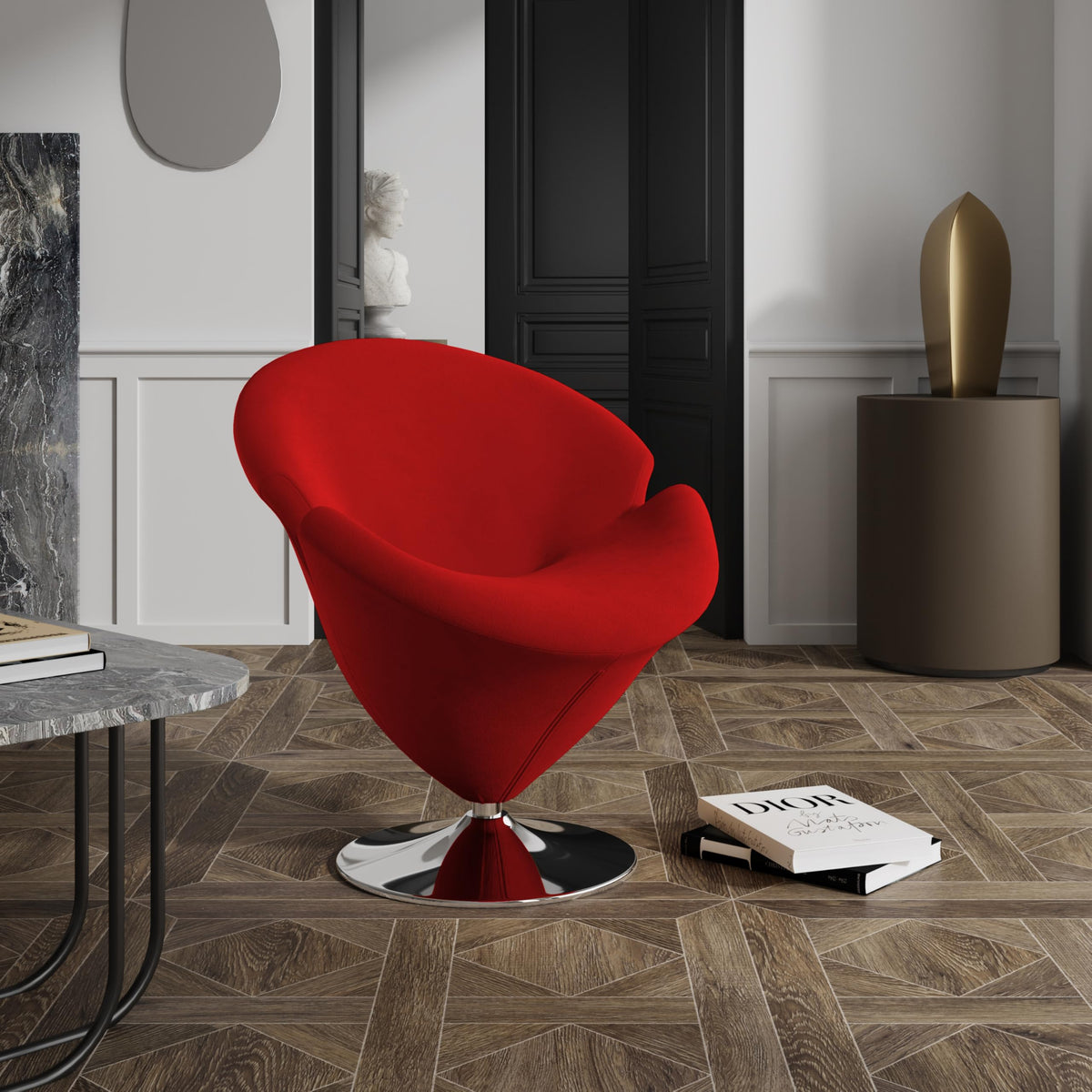 Inspired Saarinen Style Tulip Swivel Accent Chair Set of 2 with 360° Turn, Modern Flower Design, Soft Velvet Upholstery, Polished
