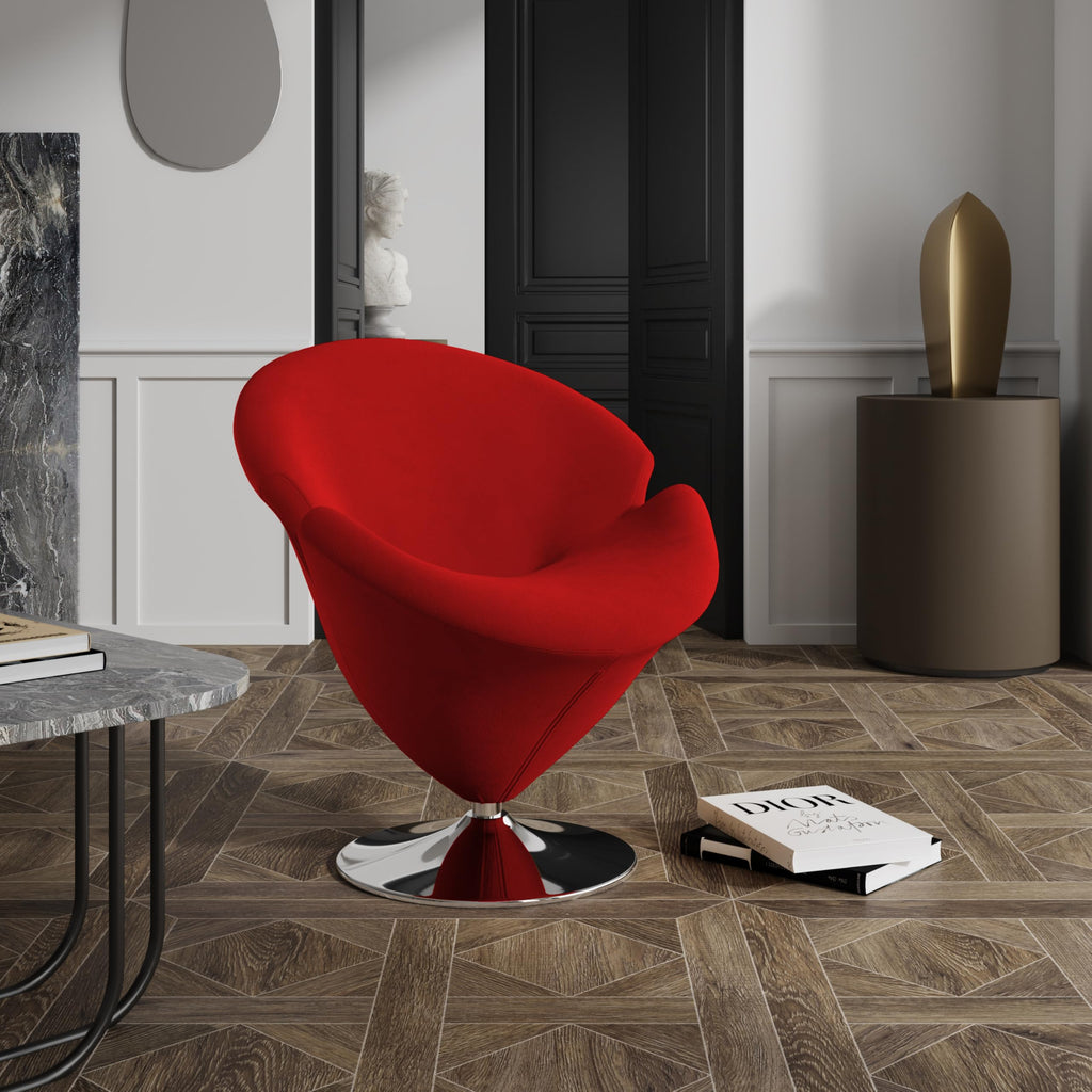 Inspired Saarinen Style Tulip Swivel Accent Chair with 360° Turn, Modern Flower Inspired Design, Soft Velvet Upholstery, Polished Chrome