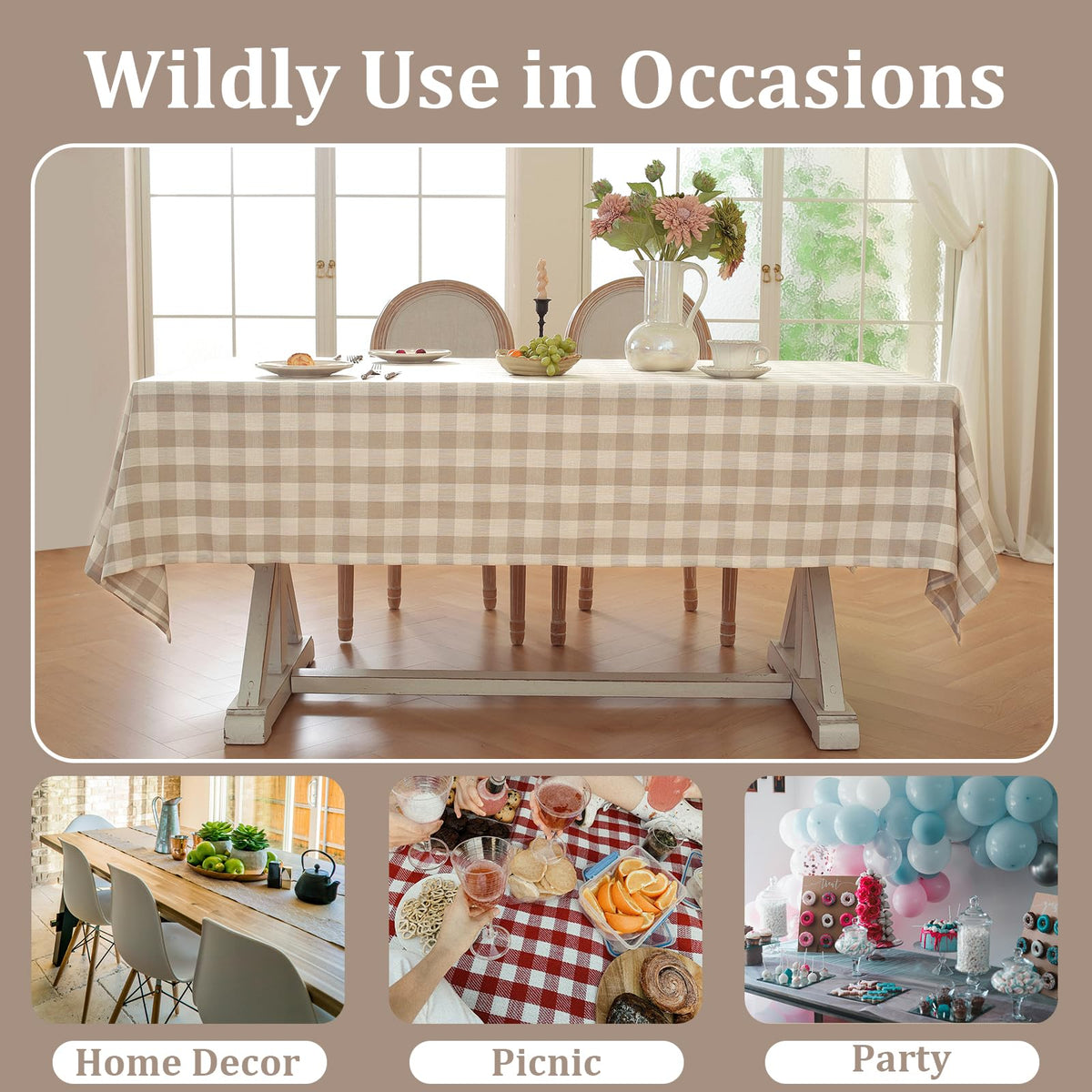 Beige Checkered Tablecloth Rectangle Tables Buffalo Plaid Gingham Table Cloth Cotton Linen Rustic Tablecloths
