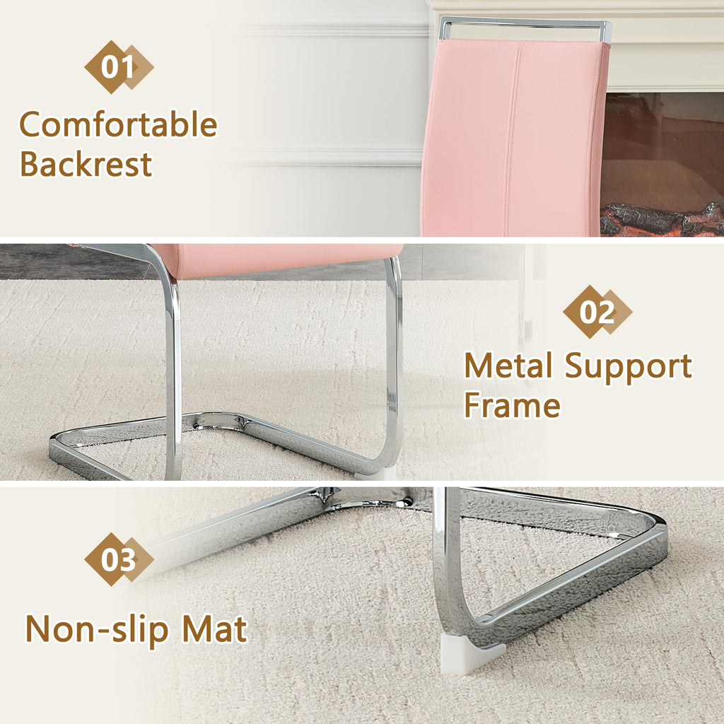 Modern Dining Chairs Set of 8, Side Dining Room Chairs, High Back Kitchen Chairs with Faux Leather Padded Seat Pink