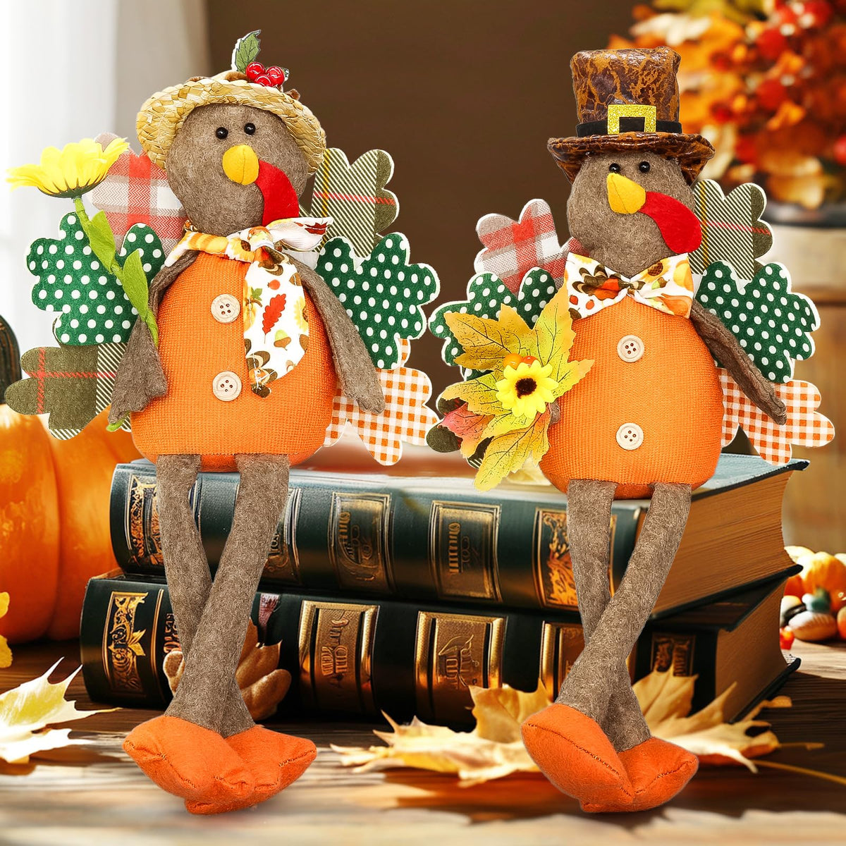 2 Pack Stuffed Animal Turkey Doll Thanksgiving Table Decoration
