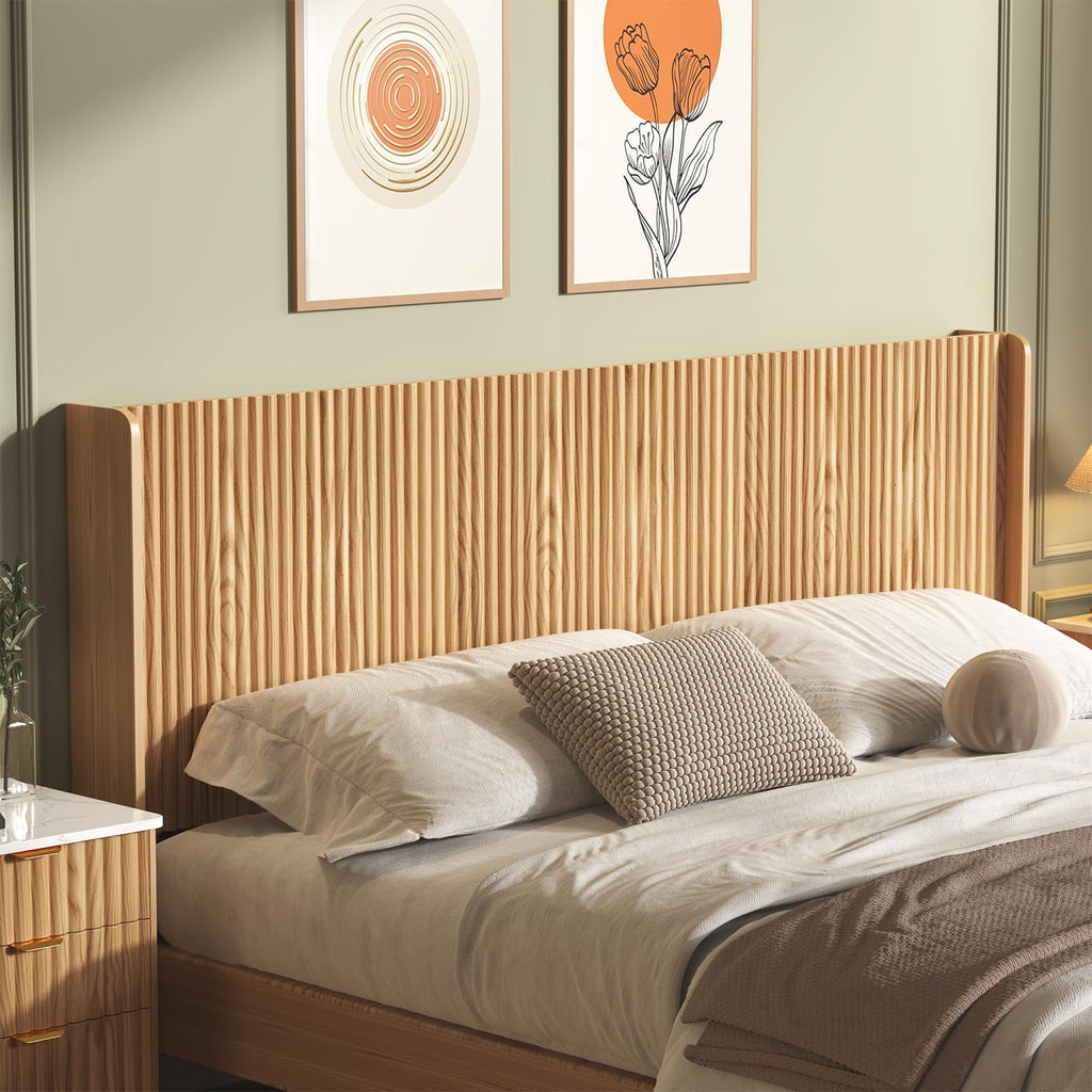 80.3'' Wood Headboard with Charging Stations, Modern Wall Mounted Headboards, Farmhouse Bed headboard Only