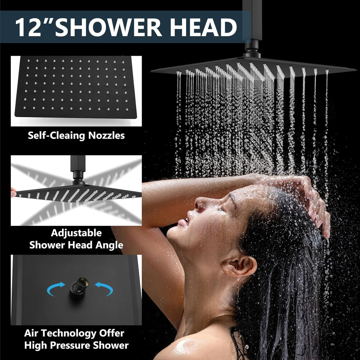 Ceiling Mount Shower System Rain Shower Head with Handheld Spray High Pressure Shower Faucet Set Rough-in Valve Shower