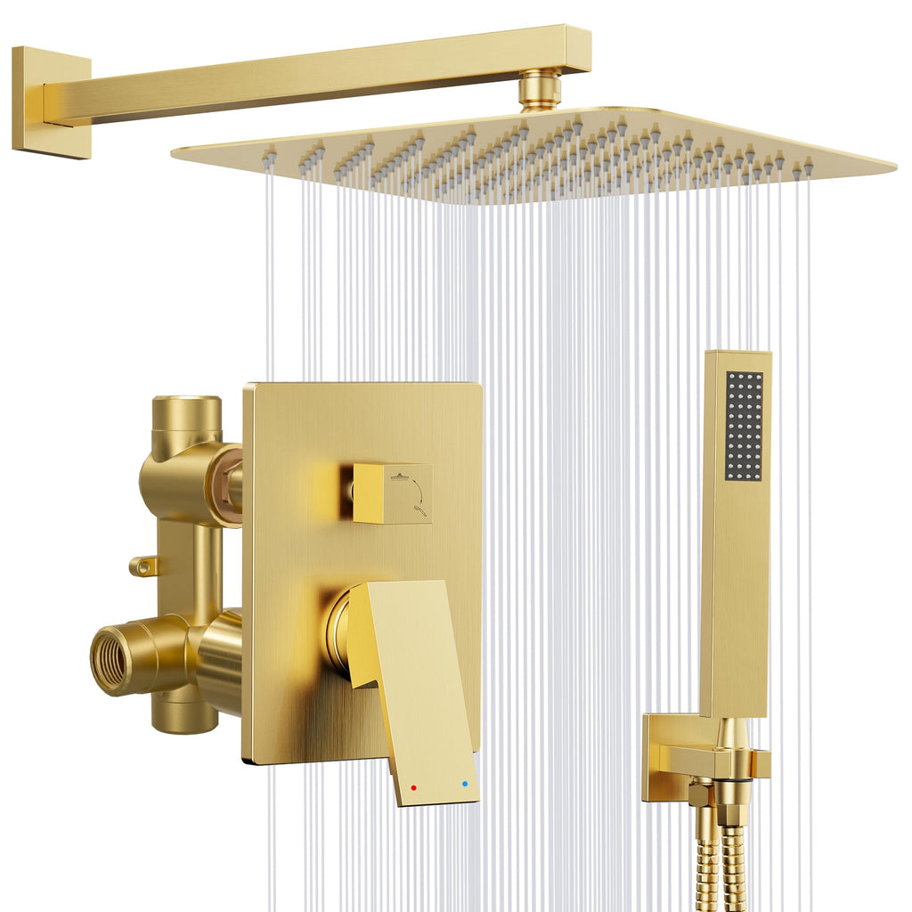 Gold Shower System, 10'' Gold Shower Head with Handheld Combo Spray