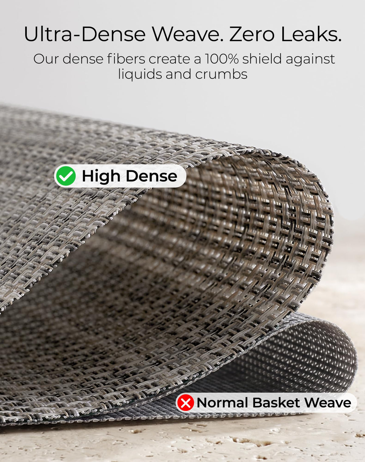 Woven Vinyl Placemats Set of 24, Beige Gray
