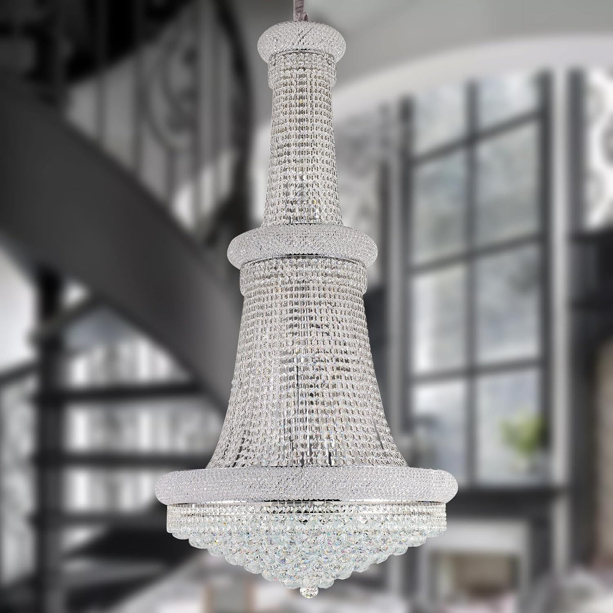 18-Light Three-Tier Chrome French Empire Crystal Chandelier for Grand Foyers