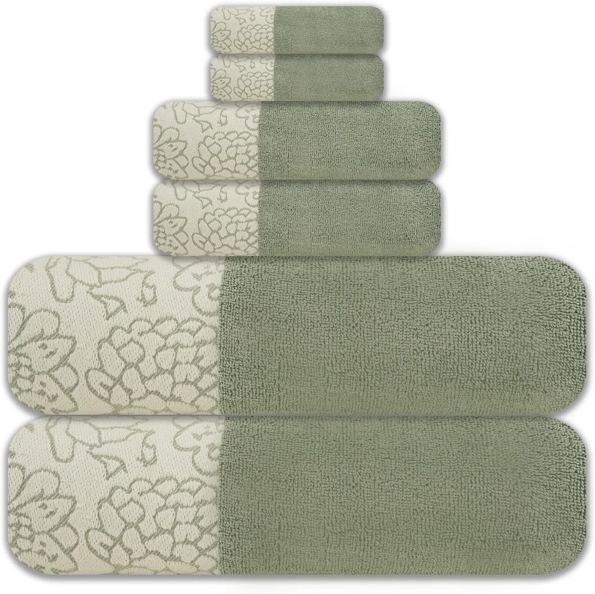 6-Piece Jacquard Bath Towel Set - 100% Cotton 600 GSM Luxury Towels - Soft, Absorbent & Quick Dry - Bath Towels, Hand