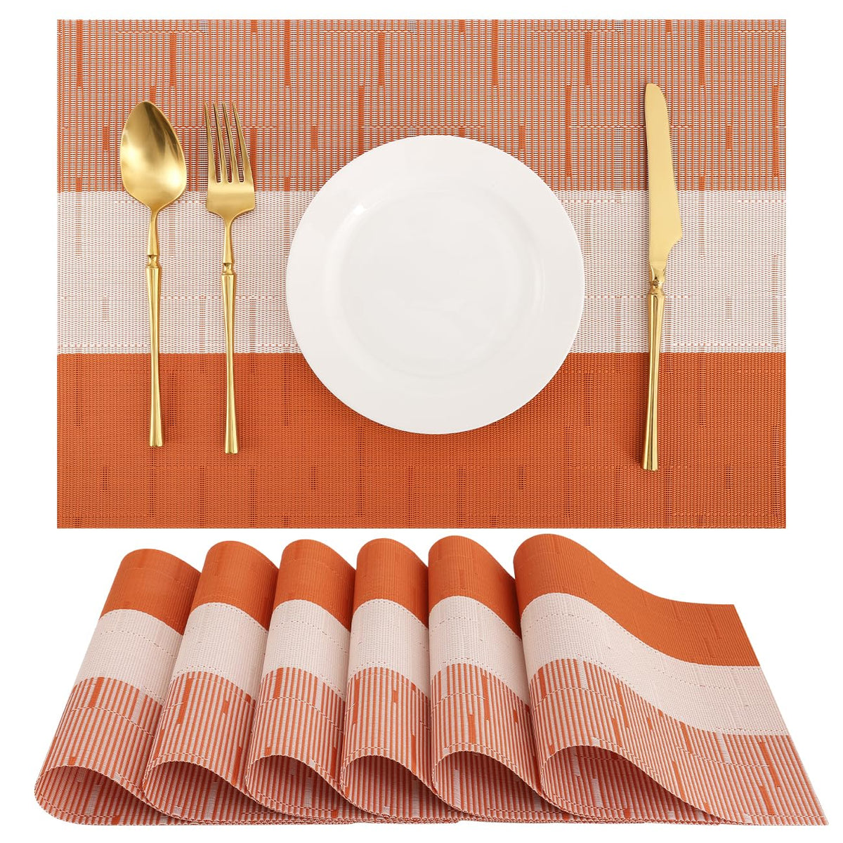 Placemats Set of 6, Vinyl Woven Heat-Resistant Place Mats