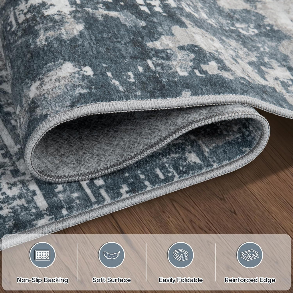 Area Rugs Bedroom Dining Room Washable Blue Grey