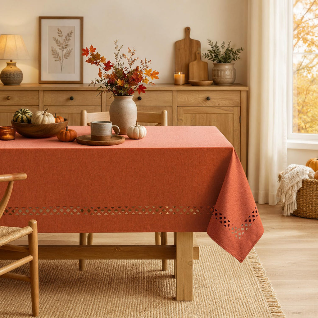 Burnt Orange Fall Rectangle Tablecloth with Cutouts 52x70 Inch