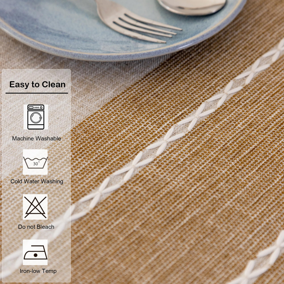 Waterproof Cotton Linen Washable Round Tablecloth 36 Inch Coffee
