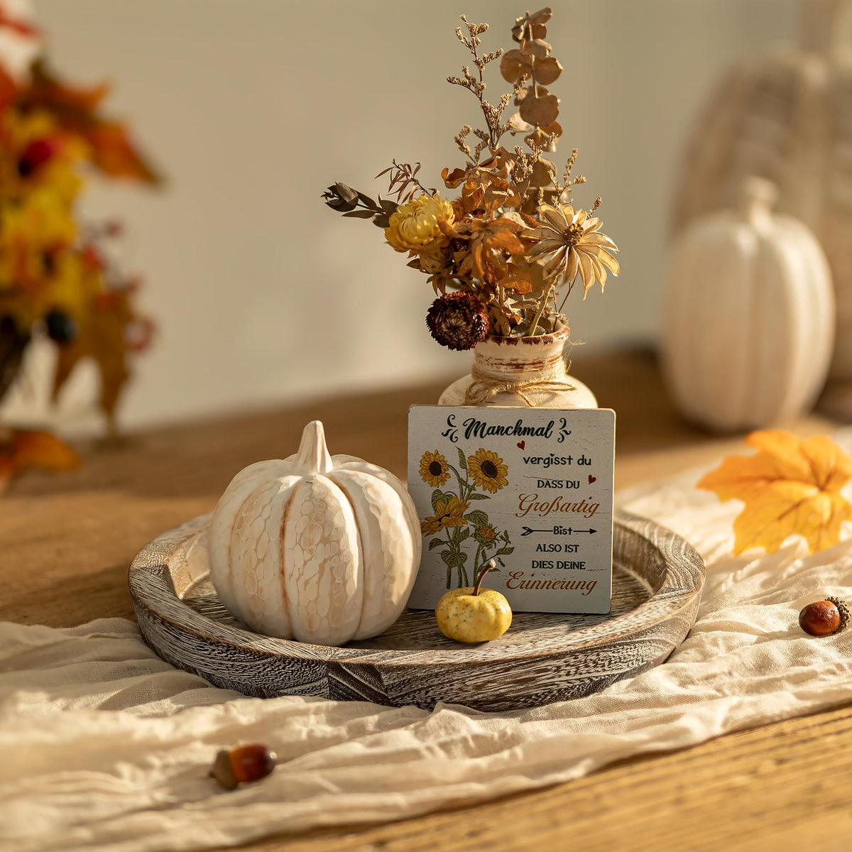Round Wood Candle Holder Tray, Rustic Coffee Table Centerpiece Decor