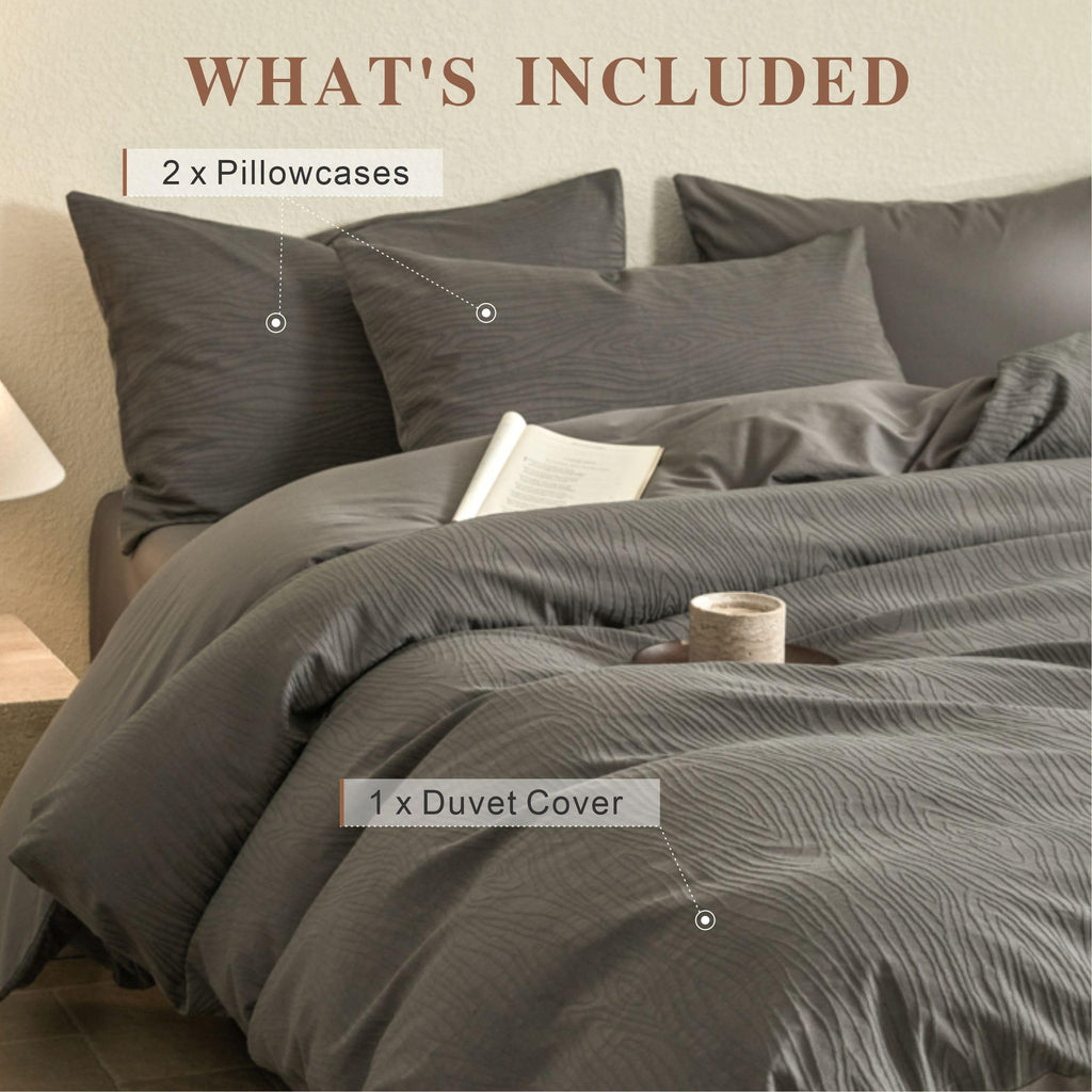 Modern Minimalist Textured Jacquard Grey Duvet Cover Set Queen Size