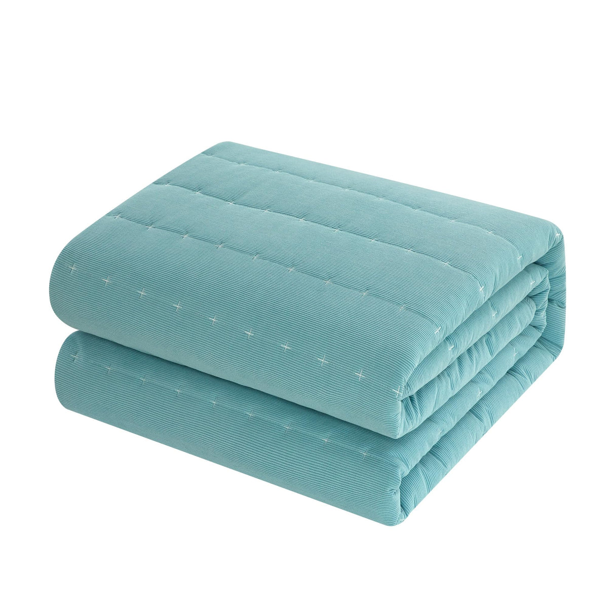 Jalla 3 Piece Corduroy Quilt Set Embroidered Coverlet Bedspread w/Pillow 2 Shams, Blue