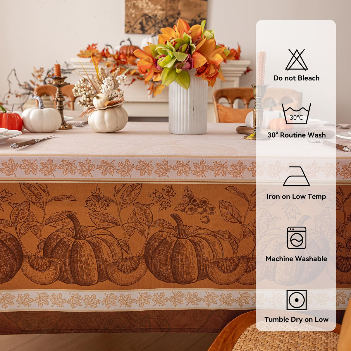 Fall Thanksgiving Square Tablecloth 54 x 54 Inch, Orange