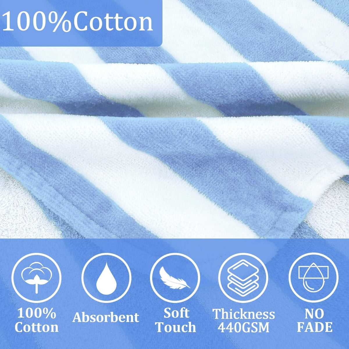 Toddler Poncho Towel 1-3Y,100% Cotton, Light‐Blue Stripe