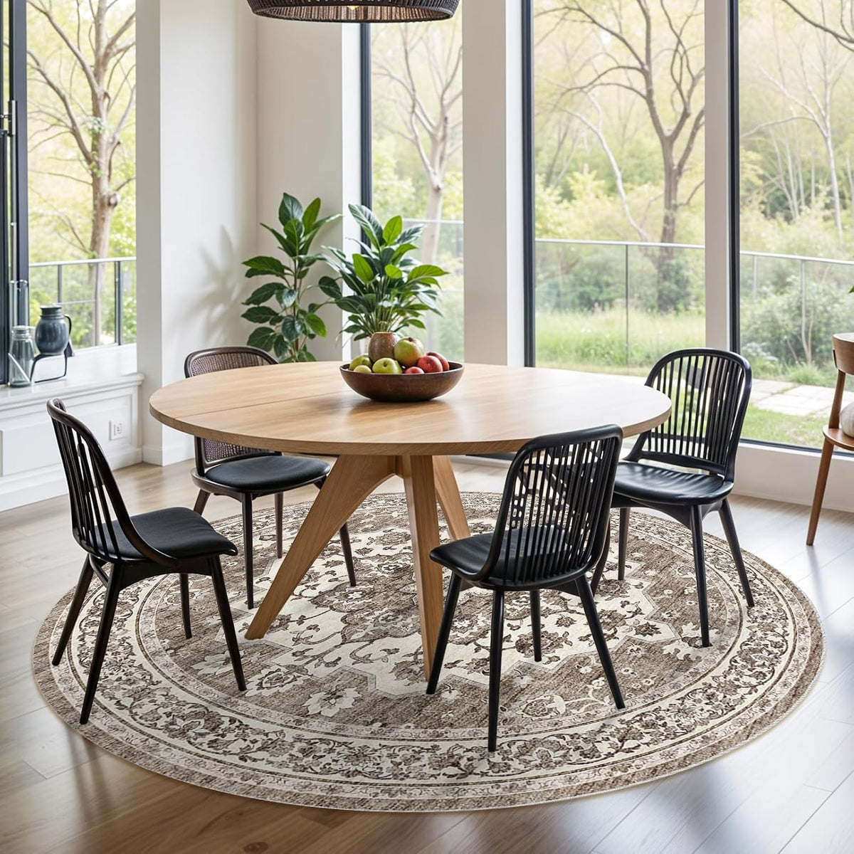Washable 8ft Round Area Rug: Living Room Oriental Non Slip Ultra Soft Rugs