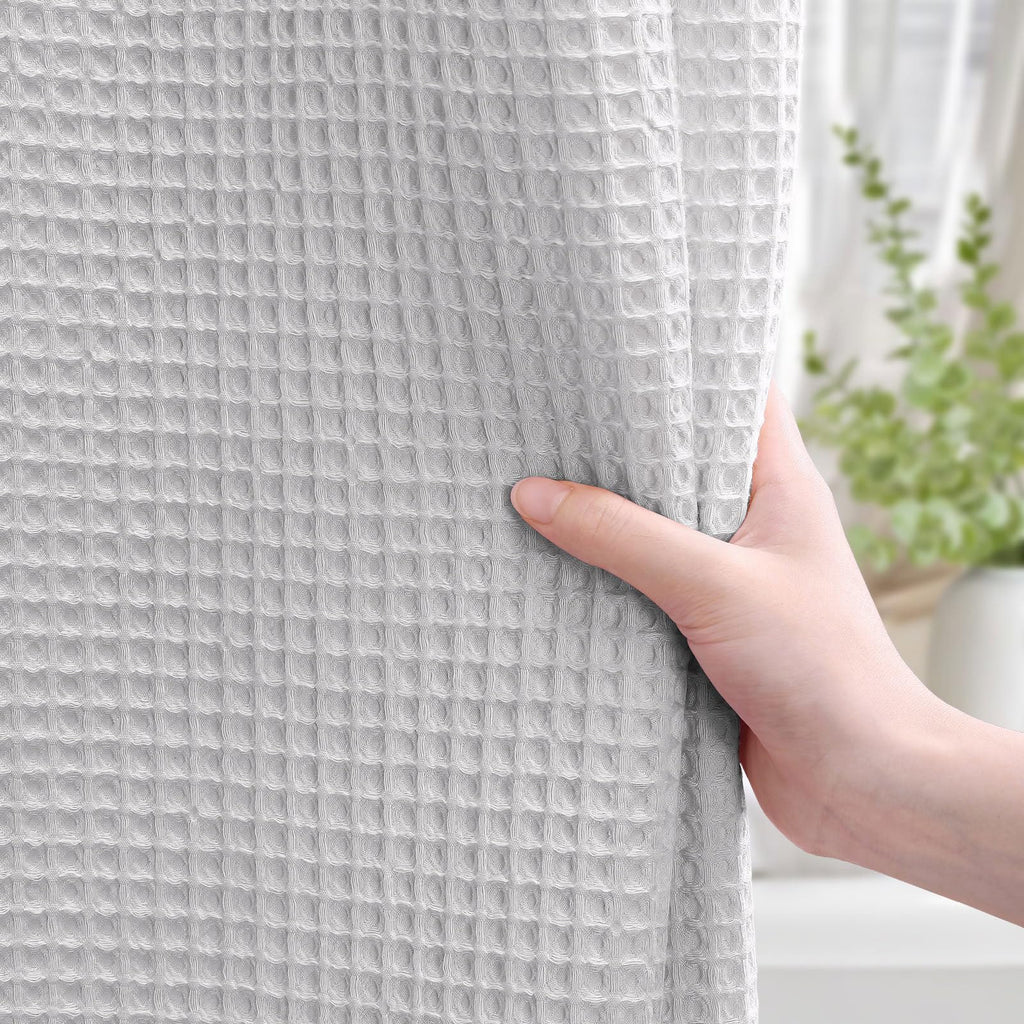 Waffle Weave Shower Curtain Heavyweight Cotton Fabric Light Grey 72Wx72L