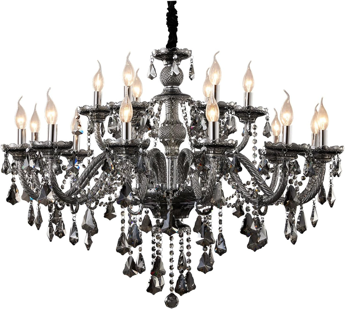 Eighteen-Light Modern Luxe K9 Crystal Chandelier, Large Scale