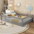 Full Size Montessori Floor Bed with Slats, Door and Guardrails, Gary | Low Profile Montessori Bed with Fence, Easy