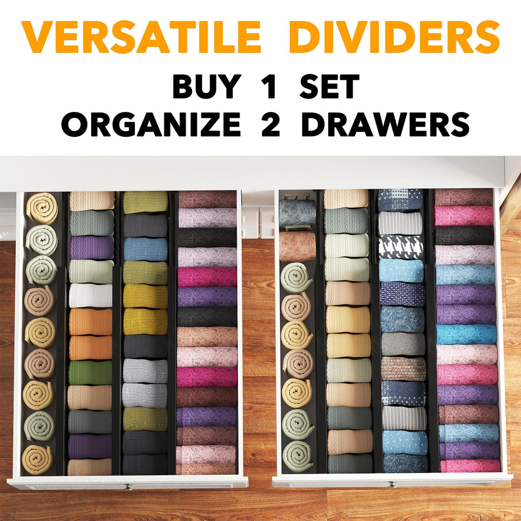 Bamboo Dresser Drawer Dividers 6 Pack, 4.65" High Adjustable 17"-22" Drawer Organizers, Expandable Organization for