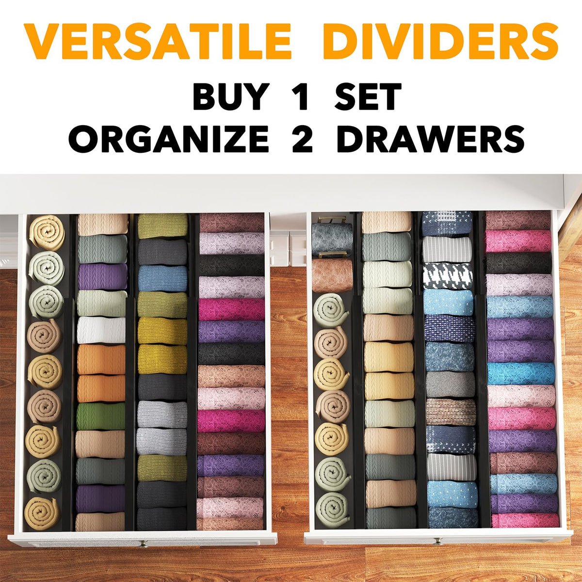 Bamboo Dresser Drawer Dividers 6 Pack, 4.65" High Adjustable 17"-22" Drawer Organizers, Expandable Organization for