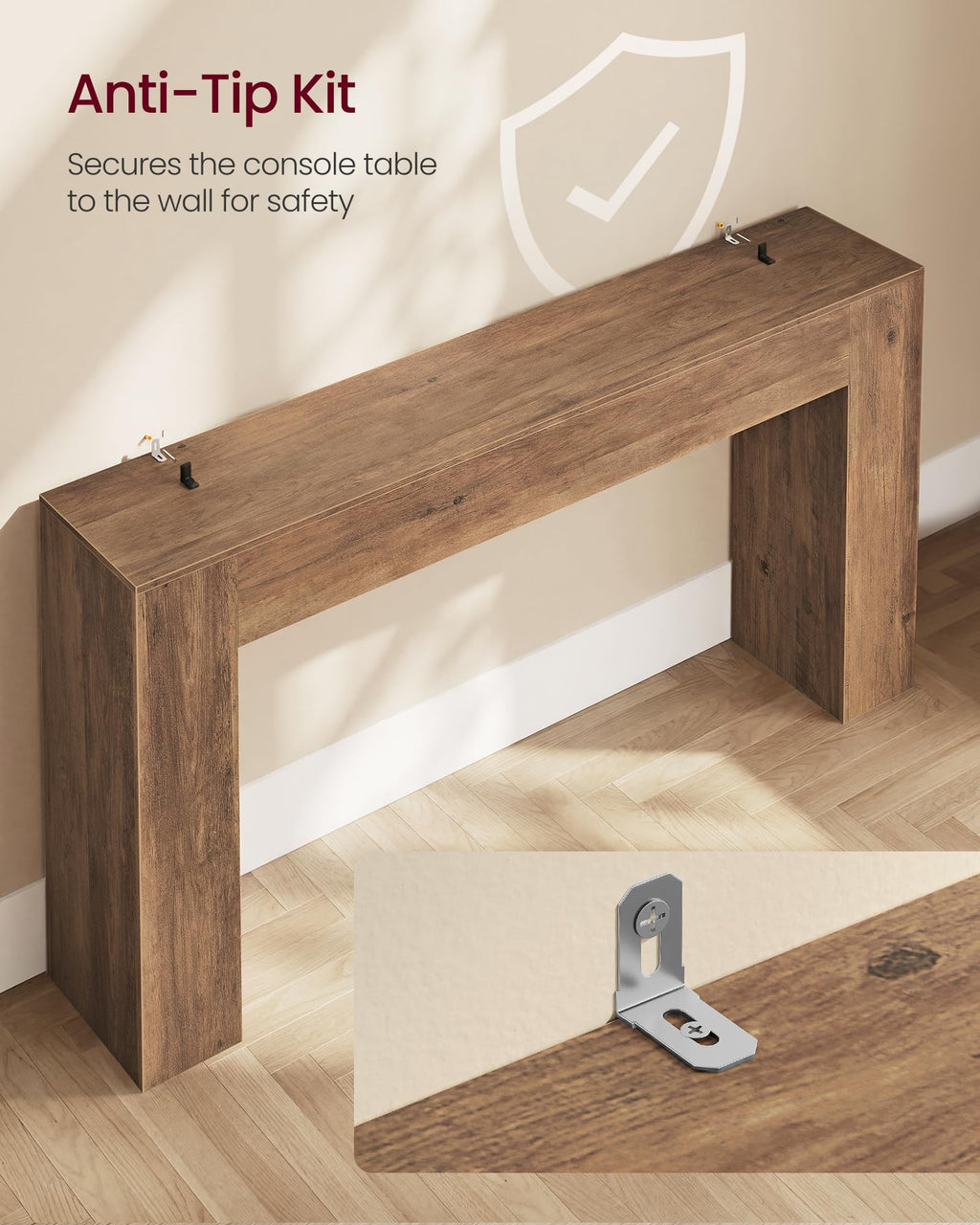 63 Inches Entryway Table, Thick Tabletop Console Table, Farmhouse