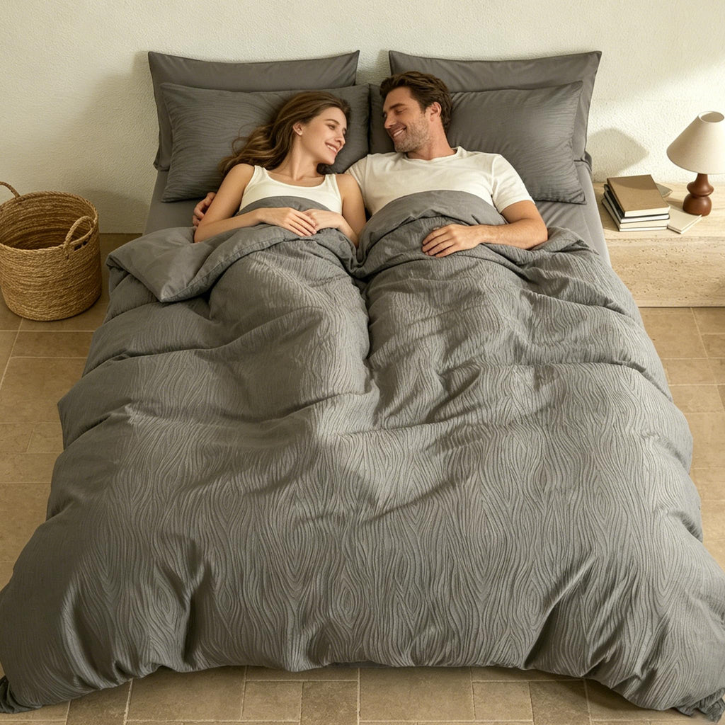 Modern Minimalist Textured Jacquard Grey Duvet Cover Set Queen Size