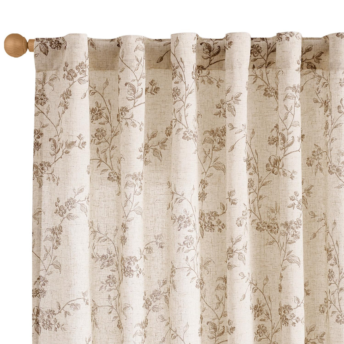 " Farmhouse Polyester blended Curtains Taupe Floral Curtains 96 Inch Length Back Tab Drapes Bedroom Light Filtering