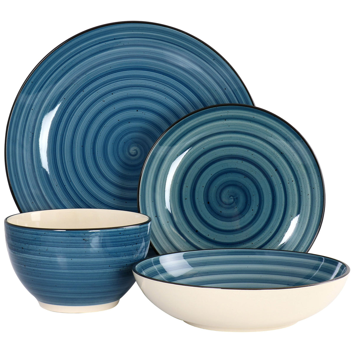 Gia 24 Piece Stoneware Dinnerware Set (Dark Blue)