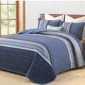Quilt Bedding Set, Navy Blue Patchwork Striped Bedspread