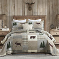 Quilt - 100% Cotton Lightweight Cabin Plaid Quilt Bedding Set, Forest Tree Brown Bear Deer Patchwork