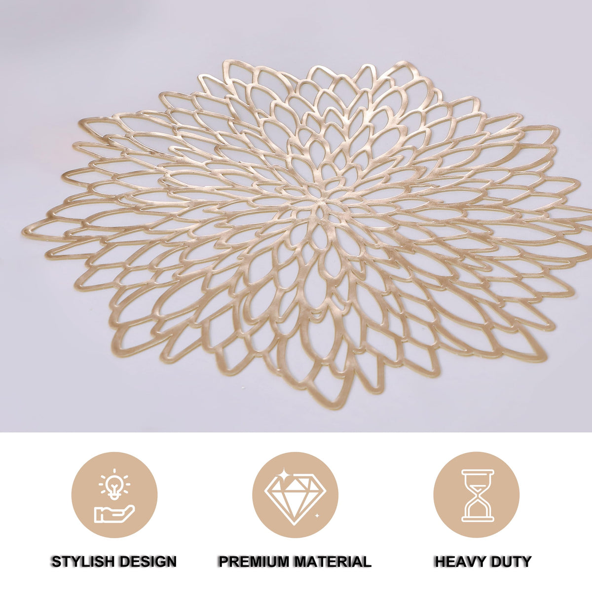 Pack of 18 Gold Placemats Metallic Round Leaf Bulk Pressed Vinyl Dinning Kitchen Table Charger Mats Decorations for