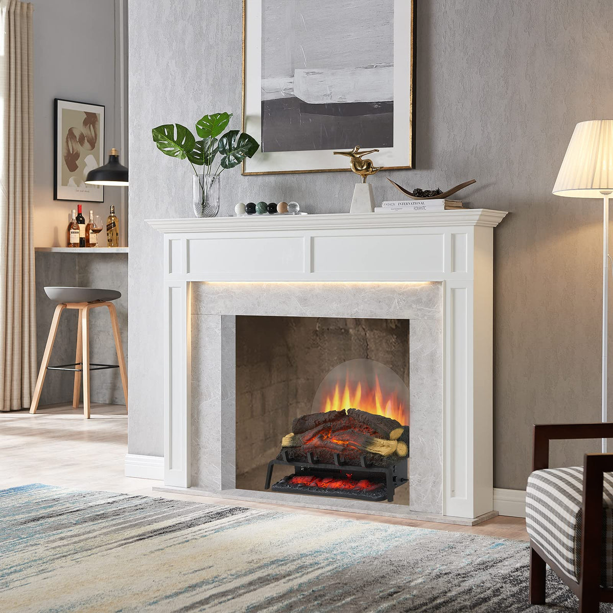 LegendFlame 25" W Free Standing Electric Fireplace Log Set, Fireplace Insert, Heater 750W/1500W, Crackling