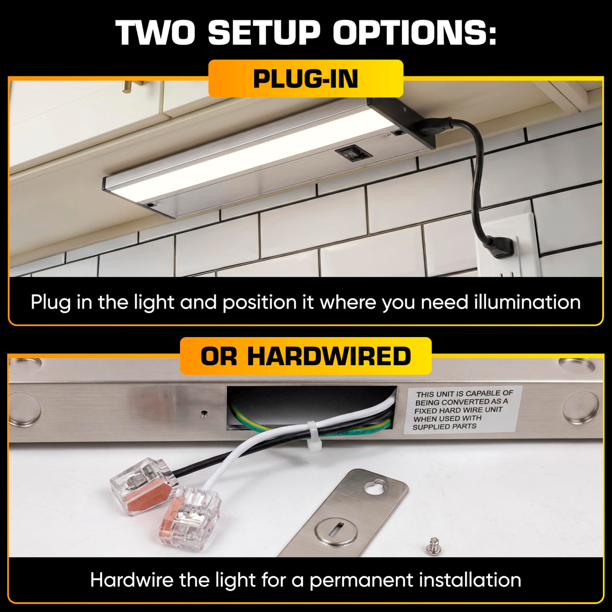 LED Under Cabinet Lighting Hardwired - 12 Inch Satin Nickel