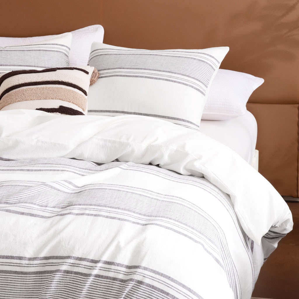 Duvet Cover Set, Striped Linen Jacquard, Dark Gray