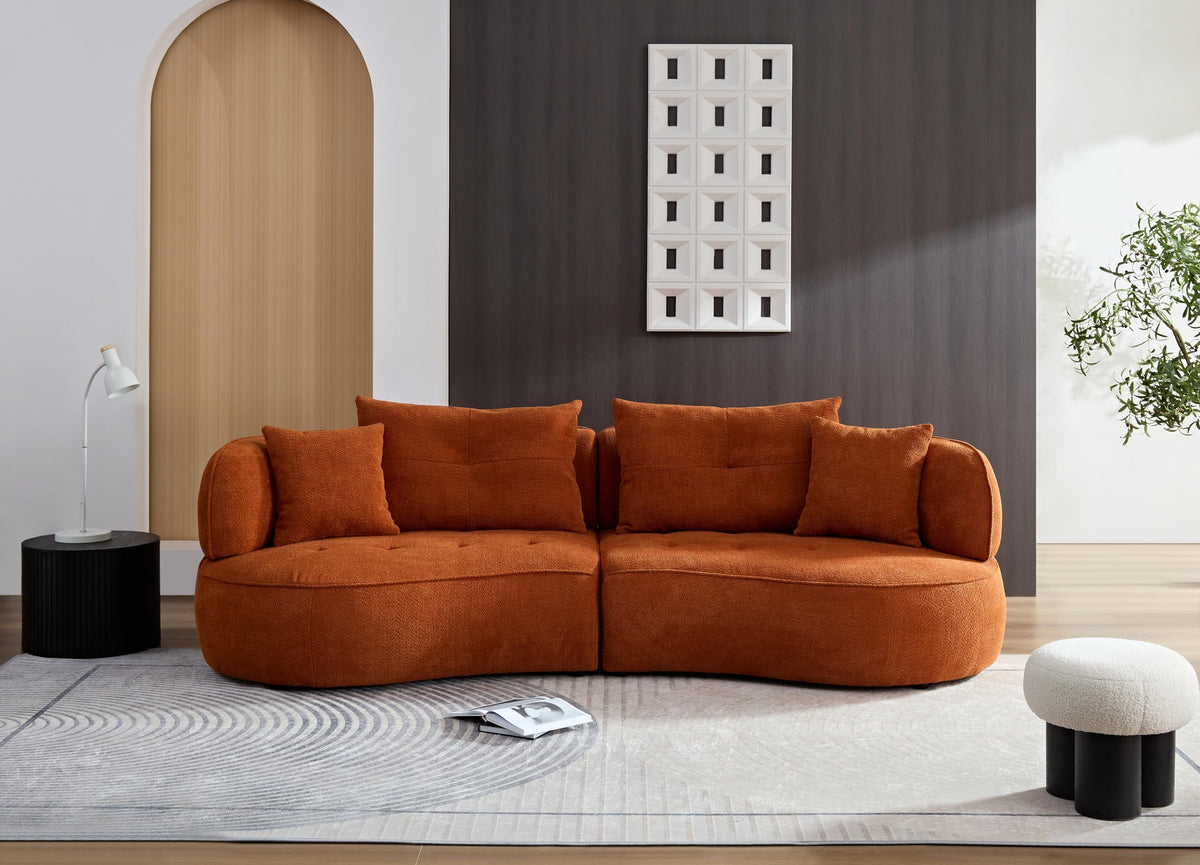 109''Curved Sectional Sofa, Boucle Fabric Sectional Sofa Couch, Fabric Upholstery Couch for with Pillows