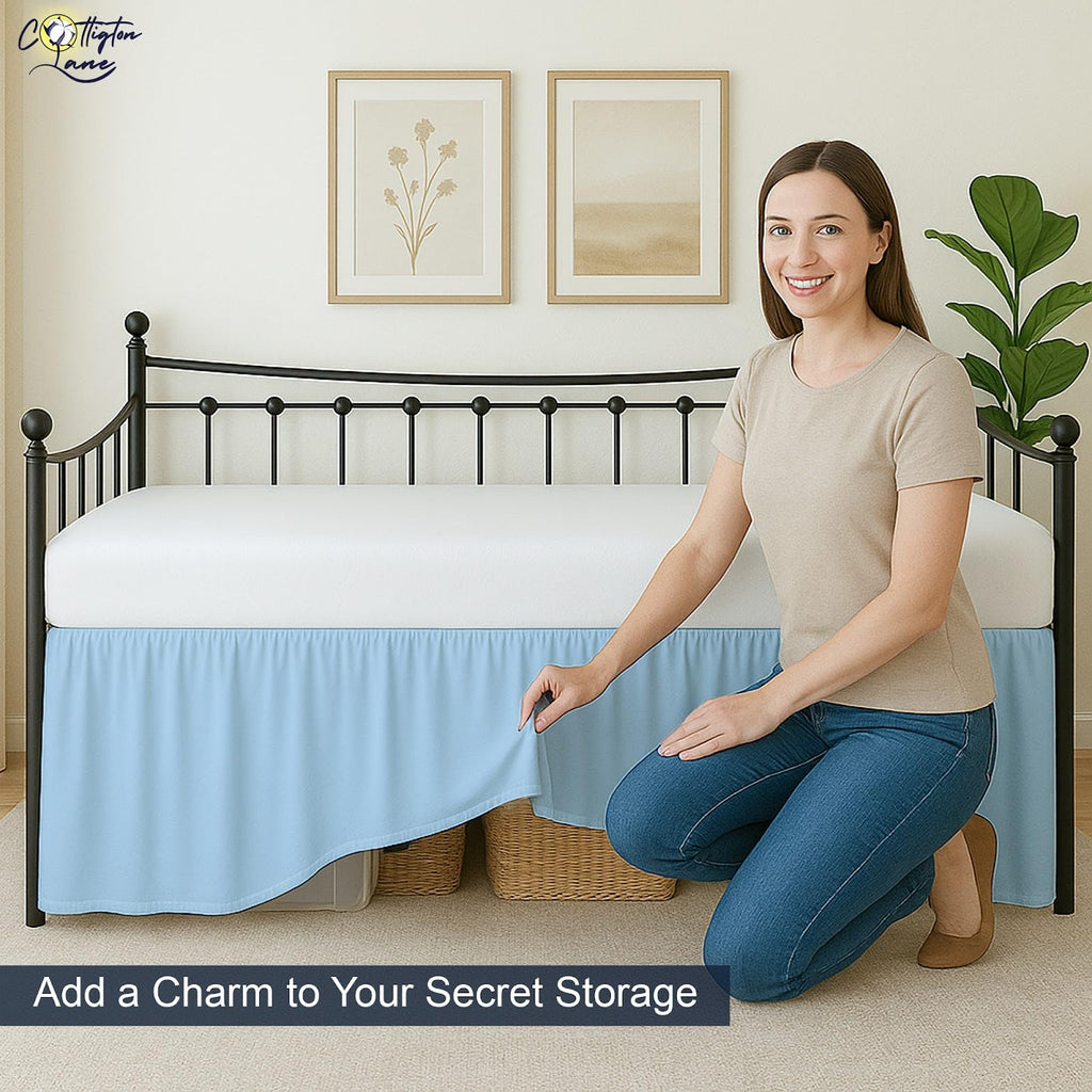 Daybed Skirt with Split Corners Gather Dust Ruffle Bedskirt 21 Inch Drop, Premium Hotel Quality Brushed
