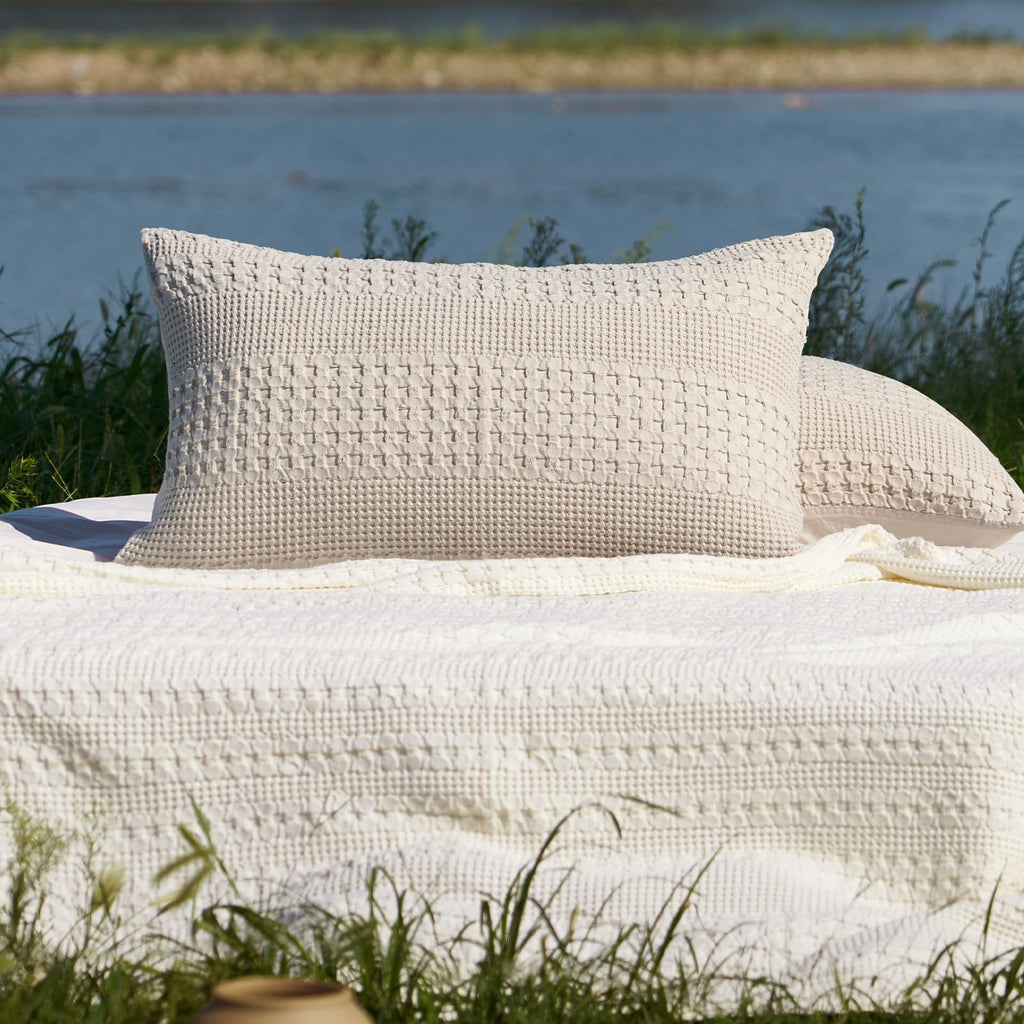 Cotton Waffle Pillow Shams Standard Size 20" x 26", Oatmeal, No Insert