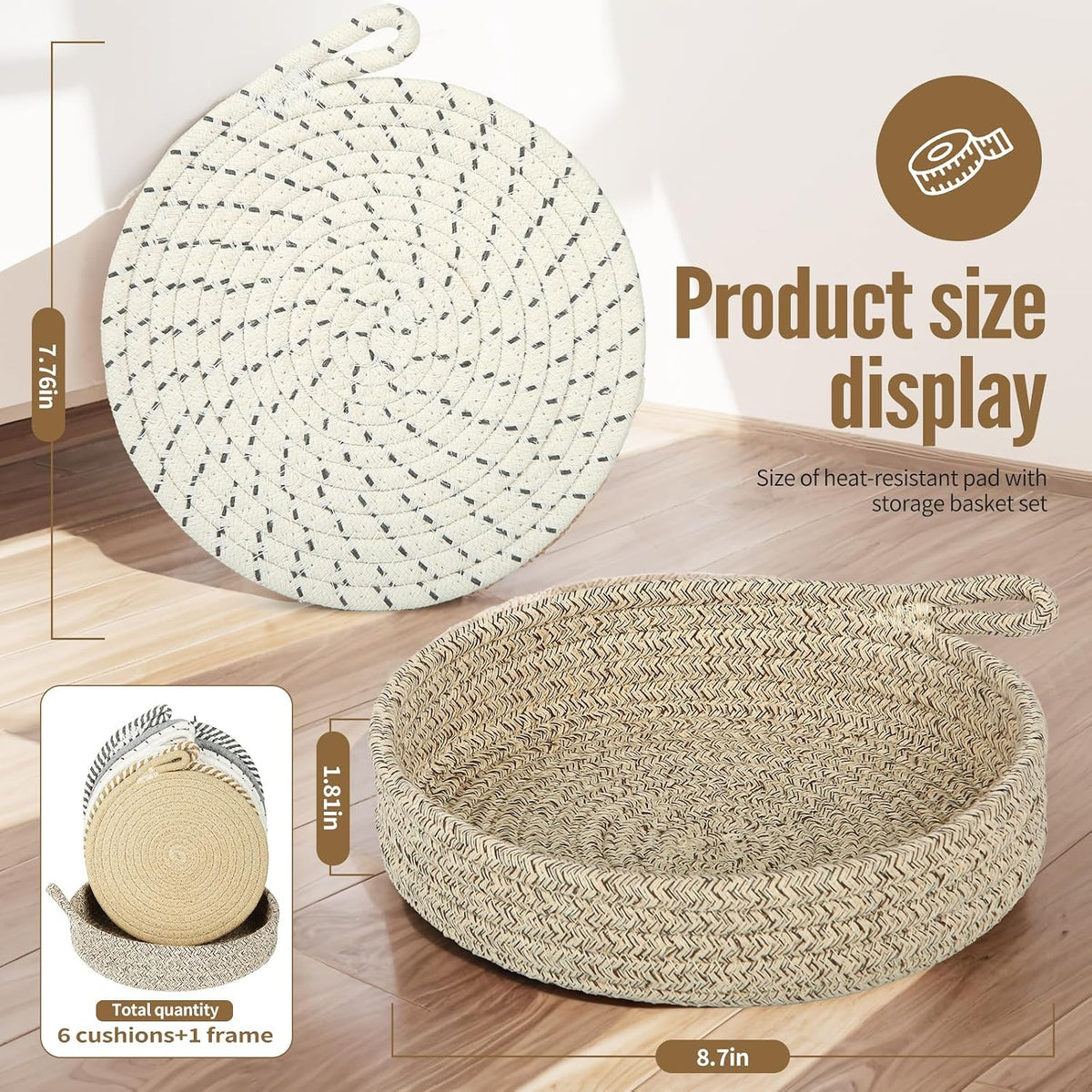 Hot Pads & Quartz Countertops - 6-Pack 8-Inch Cotton Trivets for Hot Dishes, Pots and Pans, Machine Washable - Set of 6