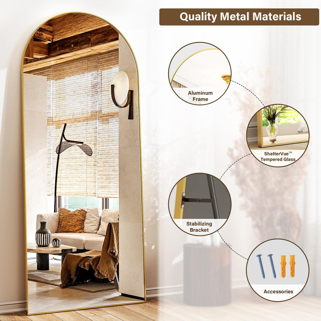 24x68 Gold Arched Full Length Mirror Floor Mirror with Metal Frame
